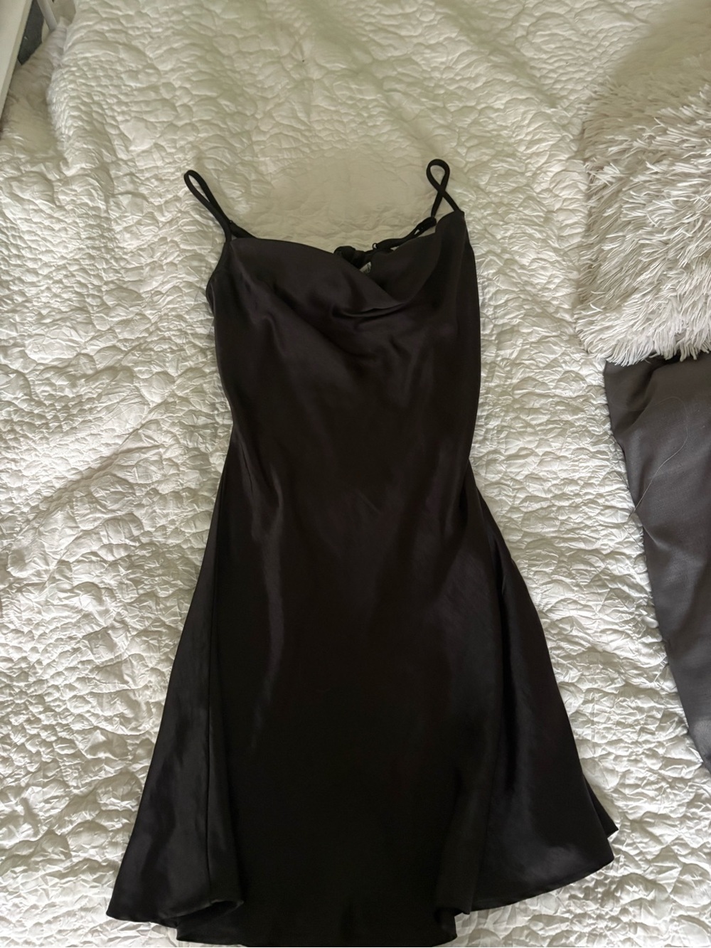 Xtraordinary Black Satin Cowl Neck Mini Dress
